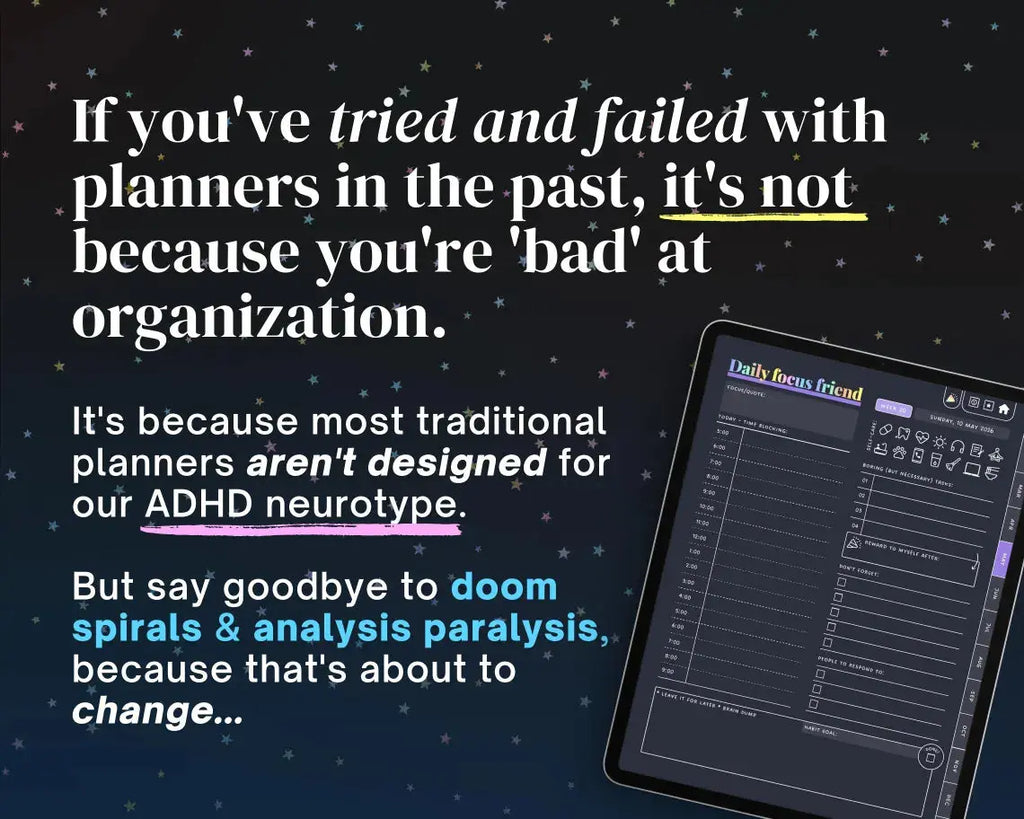 2026 ADHD Digital Planner (Dark Rainbow) | Self-Care & Productivity for iPad & Android Grab3