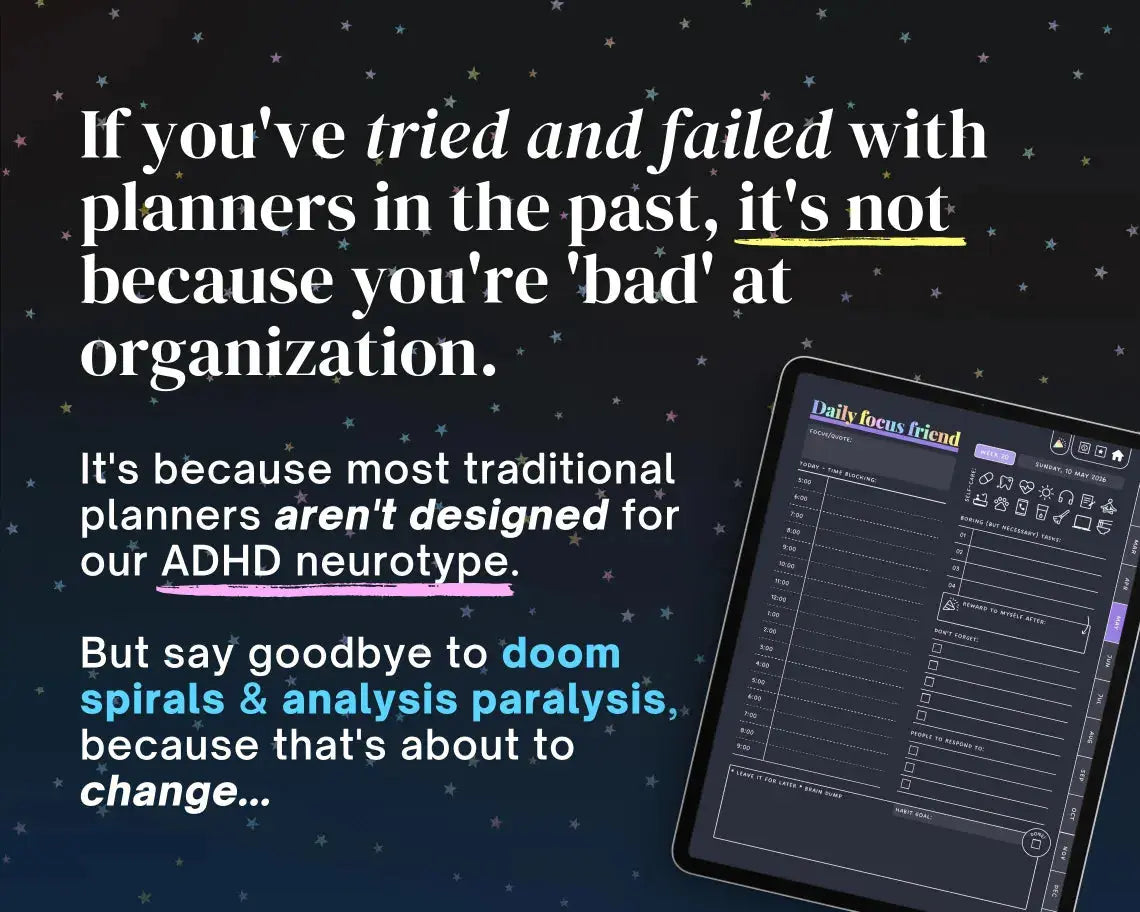 2026 ADHD Digital Planner (Dark Rainbow) | Self-Care & Productivity for iPad & Android Grab3