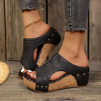 Women’s Cork Wedge Sandals – Comfortable Open-Toe Studded Platform Shoes Grab3