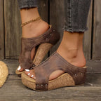 Women’s Cork Wedge Sandals – Comfortable Open-Toe Studded Platform Shoes Grab3
