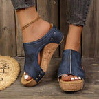 Women’s Cork Wedge Sandals – Comfortable Open-Toe Studded Platform Shoes Grab3