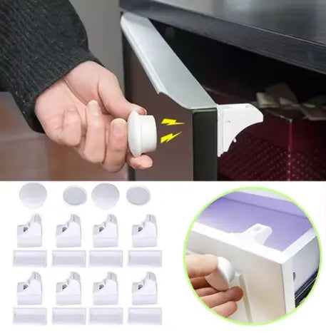 Hidden Magnetic Cabinet Lock – Child Safety Drawer & Door Lock Set Grab3