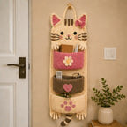 Cute Crochet Cat Wall Organizer Hanging Pocket Storage Knitted