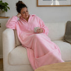 Cozy Cocoon Wearable Blanket Hoodie – Zip-Up Sherpa Fleece with Foot Pocket