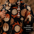 Hand Embroidered Crewel Jacket — Artisan Botanical Statement Coat