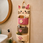 Cute Crochet Cat Wall Organizer Hanging Pocket Storage Knitted