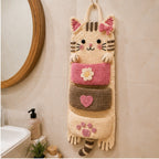Cute Crochet Cat Wall Organizer Hanging Pocket Storage Knitted