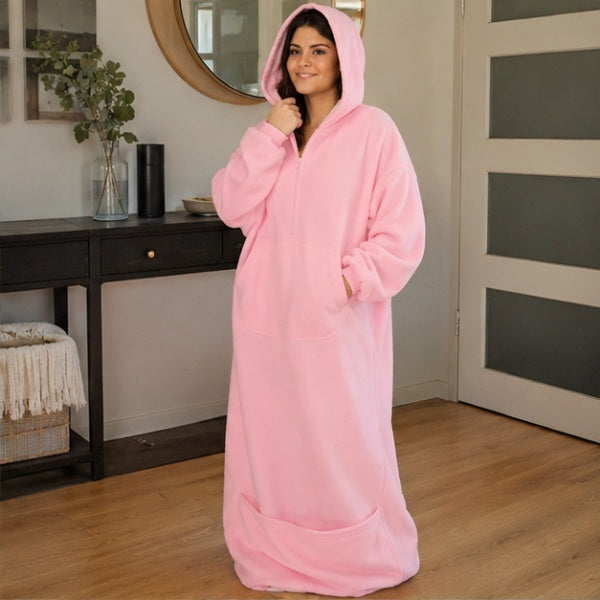 Cozy Cocoon Wearable Blanket Hoodie – Zip-Up Sherpa Fleece with Foot Pocket