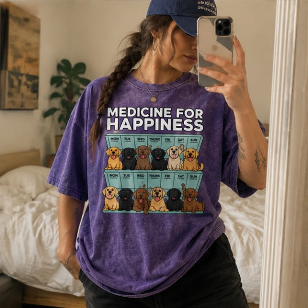 Medicine For Happiness — Labrador Lover Acid Wash Tee