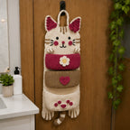 Cute Crochet Cat Wall Organizer Hanging Pocket Storage Knitted - RED
