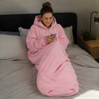 Cozy Cocoon Wearable Blanket Hoodie – Zip-Up Sherpa Fleece with Foot Pocket