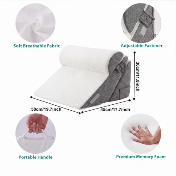 Adjustable Orthopedic Wedge Pillow Set (3PCS) – Memory Foam Support for Back Pain, Acid Reflux & Recovery