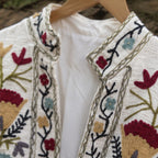 Hand Embroidered Crewel Jacket — Artisan Botanical Statement Coat
