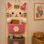 Cute Crochet Cat Wall Organizer Hanging Pocket Storage Knitted